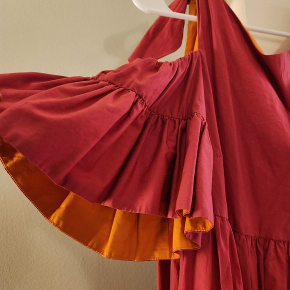 Gorgeous two-tone designer cotton high-low midi dress - Picture 2 of 5